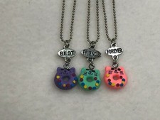 Best Friend Forever Cartoon Cat Doughnut Pendant Necklace 3PC Set BFF Gift