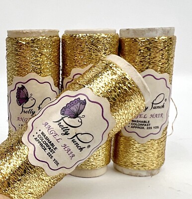 4x Pretty Punch Angel Hair GOLD METALLIC Fine Vintage Embroidery Thread Yarn 225