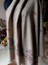 YOGA WRAP HIMALYAN KULLU 100 PURE WOOL PASHMINA GREY SHAWL TRADITONAL ART