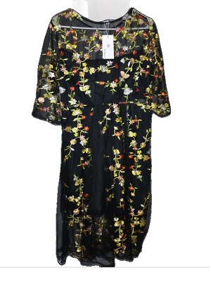 SUPER CUTE!! Black Floral Chiffon Overlay Dress Boho Hippie Party Casual  Light | eBay