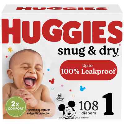 Huggies Snug & Dry Baby Diapers, Size 1 (8-14 lbs), 108 Ct,US.