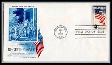 US FDC # 1249 5c Register & Vote ArtCraft   1964, 9d263