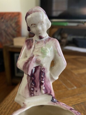 1934 Made In Japan Ceramic Man W/ Wife Girl *NO LID* Powder Dish
