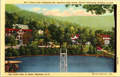 Montreat NC Hotel Alba at Right Assembly Inn  Lake Susan Linen Color Postcard