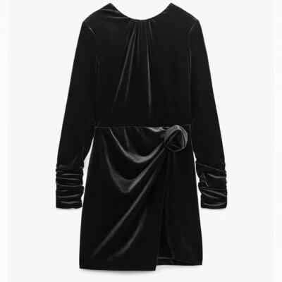 zara black velvet ruched dress Zara Womens Mini Dress Size M Black Draped Velvet Ruched Lined 9225/864 NWT