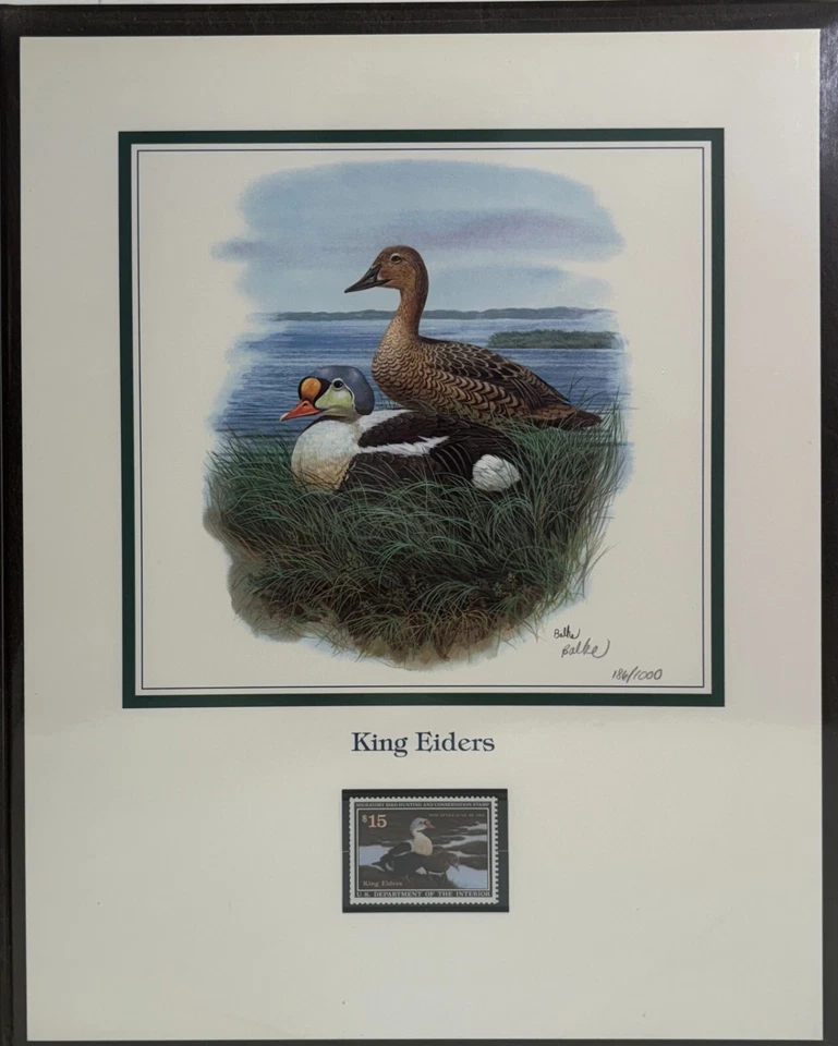 1991 King Eiders Duck Stamp Collector's Art Panel Signed (186/1000) - Image 3 of 4