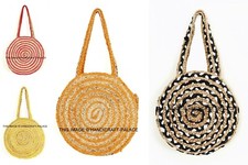 5 PC Lotto Fatto a Mano Rotondo Iuta Borse Moda Vintage Donna Designer Shopping