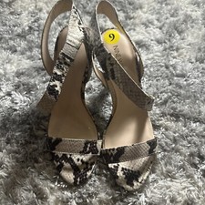 Nine West Tan Black Snakeskin Sandals Stiletto Heels Shoes Size 9 Women