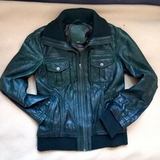 Stradivarius Natural Leather Dark Green Jacket Size M