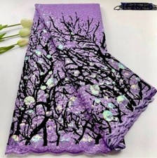 Gorgeous African Sequin Net Velvet Lace Fabric Purple/Lilac - Pre-cut 5 Yards