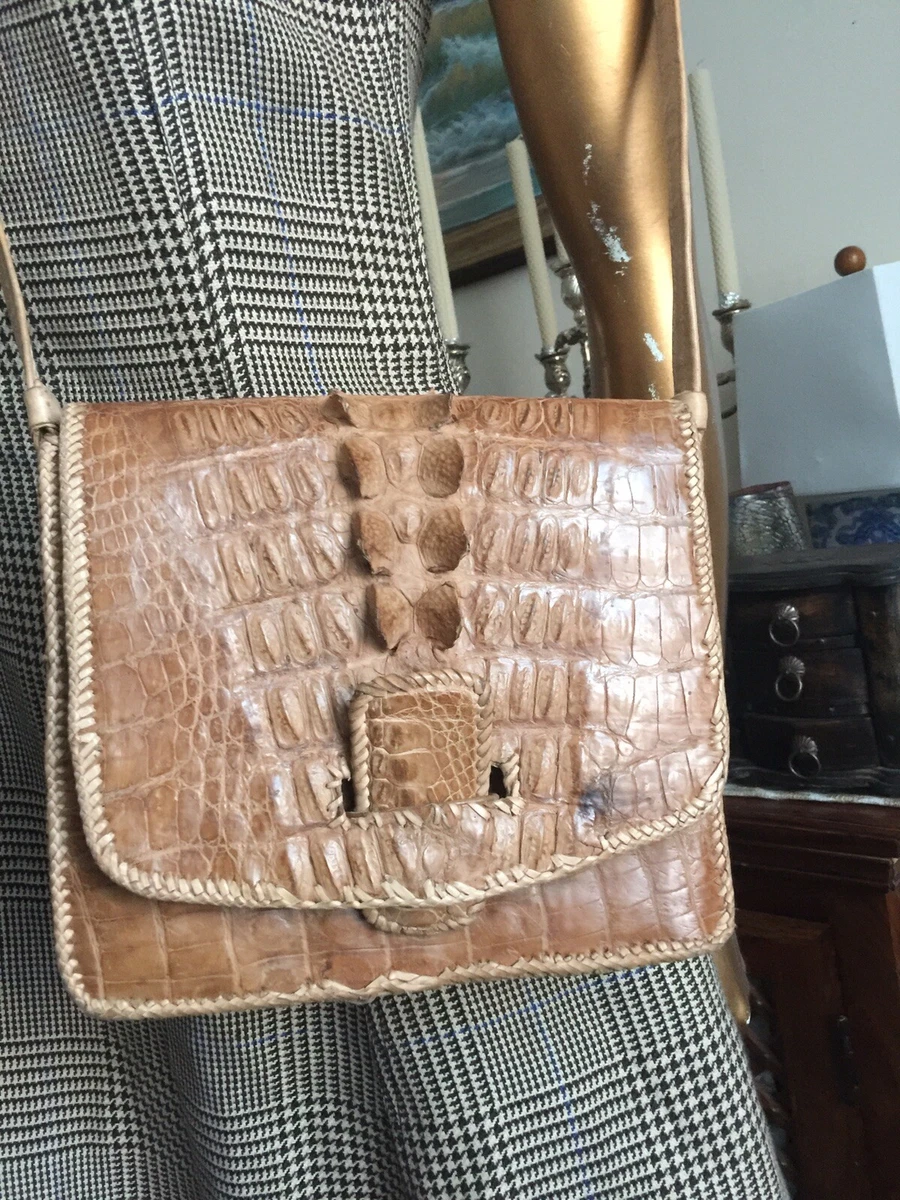 VINTAGE CROCODILE BAG,BOHO BAG,ORIGINAL CROC CROSS BODY BAG,LEATHER HANDBAG