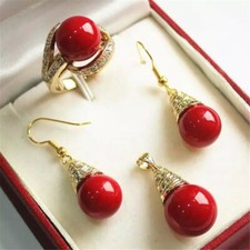 18K Gold Plated Shell Pearl Pendant Necklace Earrings Ring Jewelry Set for Women