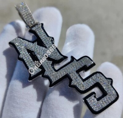 Mens Custom Any Three Letter Pendant 2ct VVS Moissanite White Gold Plated Silver