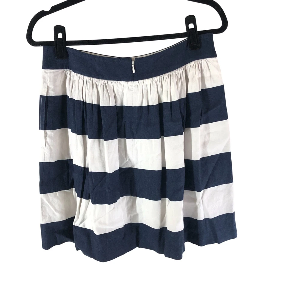 Falda Banana Republic Línea A Bolsillos Mezcla de Lino Forrada Rayas Azul Marino Blanco 6 Foto 2 de 4