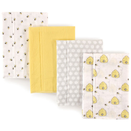 Hudson Baby Infant Cotton Flannel Burp Cloths 4pk, Bee, One Size - Afbeelding 1 van 2