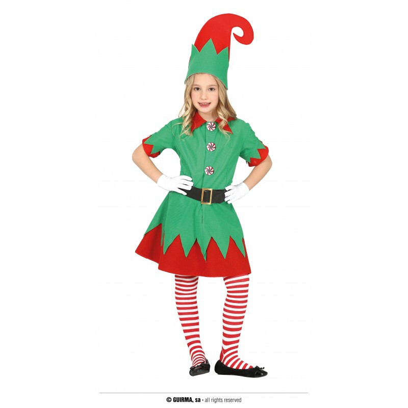 COSTUME ELFA AIUTANTE BABBO NATALE CARNEVALE VESTITO GUIRMA BAMBINA NATALE ELFO
