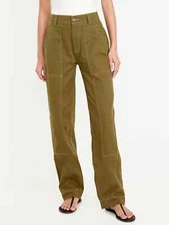 Old Navy Utility Pants Womens 12 Petite Olive Green Straight Leg High Rise NEW