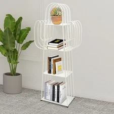 4-Tier Iron Book Shelf Cactus Bookcase W/ Mesh Baffle+6 Compartments For Study