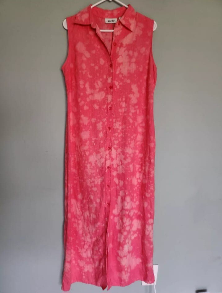 Units Maxi Dress Sz M Button Front Multicolor Sleeveless Collared 100% Linen-image