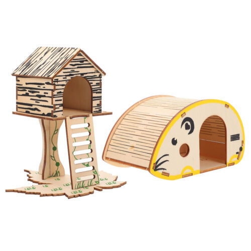 2 Wooden Hamster Hideouts Natural Habitat Houses Supplies - Afbeelding 1 van 12