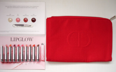 DIOR Beauty CD Logo Red Cosmetic Makeup Bag Pouch AND 4 Shade Lipstick LIPGLOW