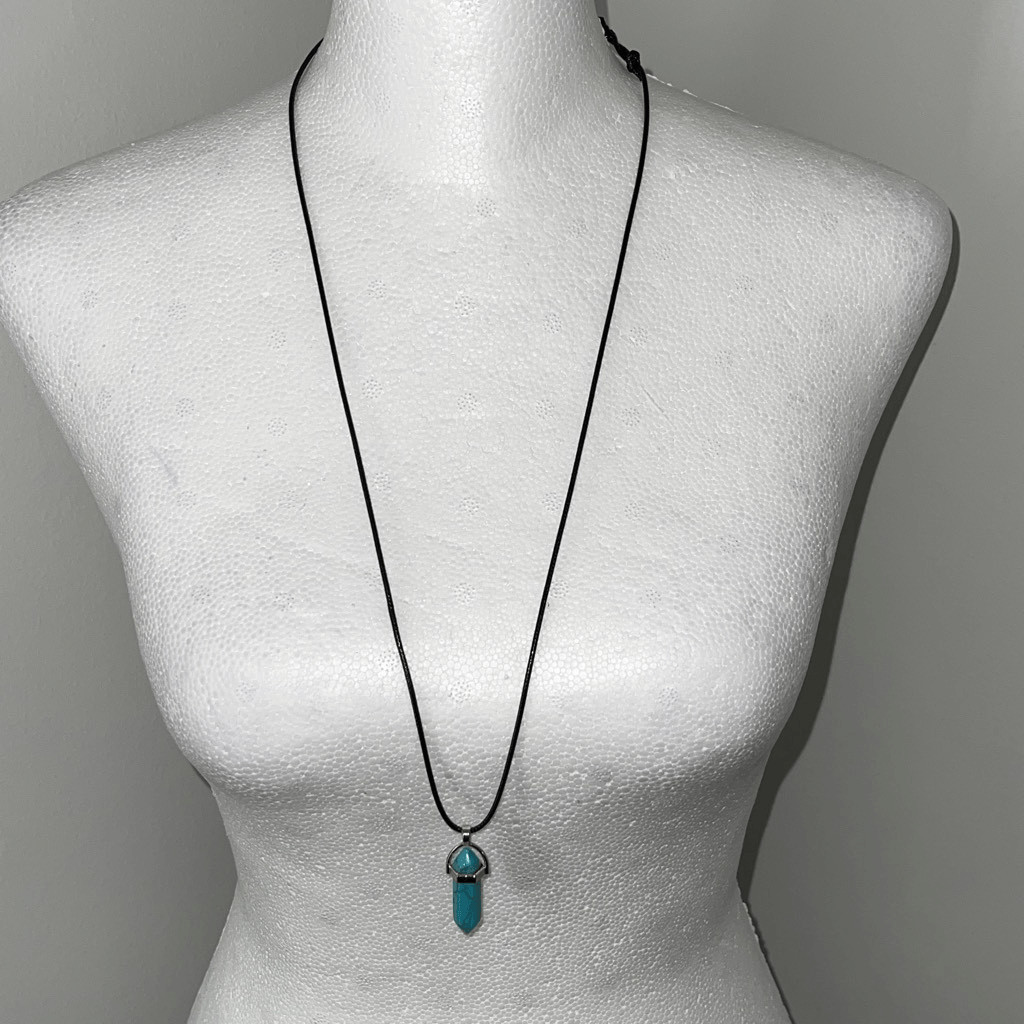 Turquoise Gemstone Hexagonal Pointed Bullet Penda… - image 3