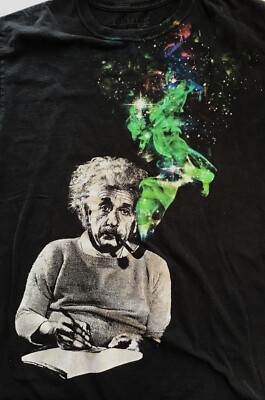Albert Einstein Smoking A Pipe Colorful Smoke Cloud T Shirt, Black, Size Medium