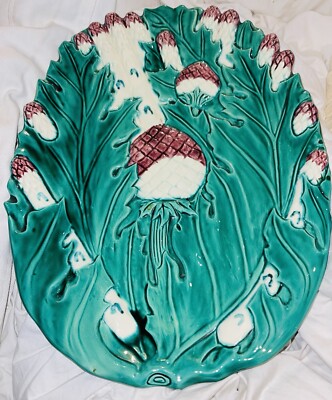 Bavent Large Vintage 1960's Terra Cotta Asparagus Platter Majolica Made France
