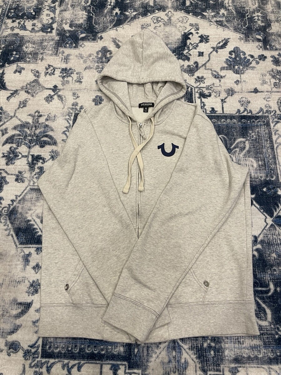 Y2K True Religion Hoodie Mens Size XL Light Gray Jacket Full Zip
