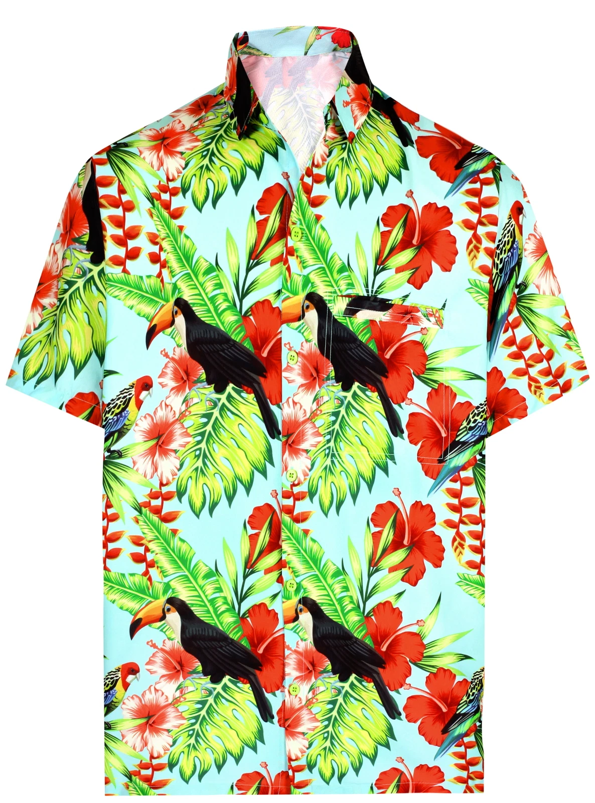 HAPPY BAY Men's Hawaiian Short Sleeve Button Down Shirts M Toucan, Autumn Green