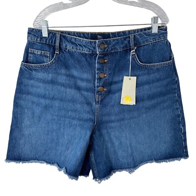 Boden Womens Button Fly Denim Shorts Raw Hem Size 12 Medium Wash Blue NWT 