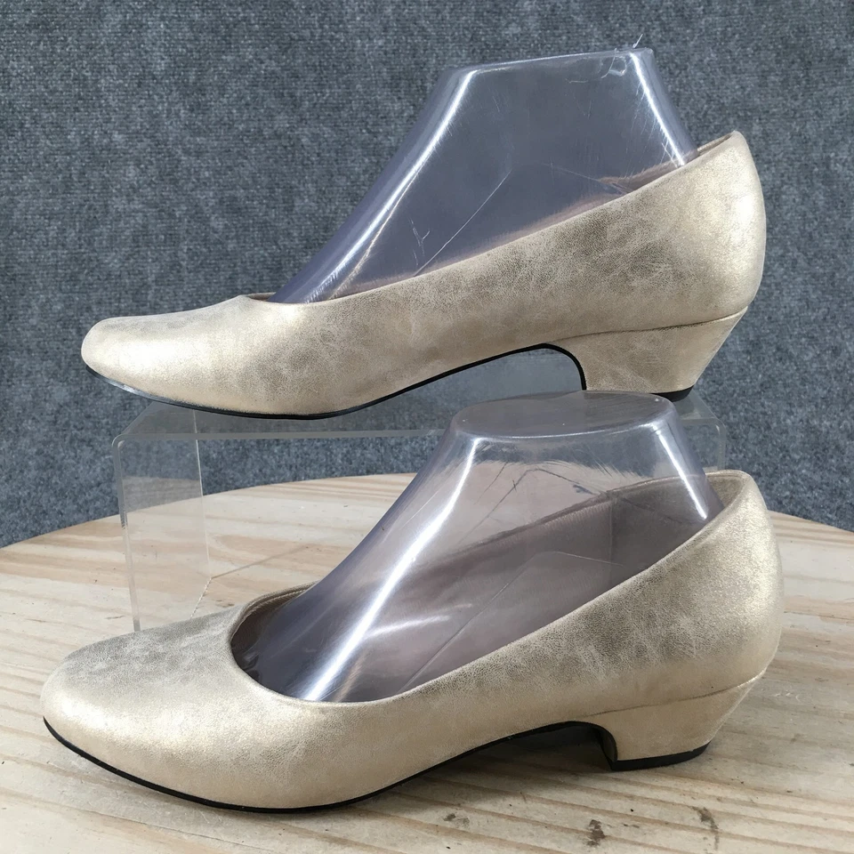 Zapatos de tacón Easy Street para mujer 8 M informales clásicos cómodos cuero dorado sin cordones Foto 2 de 4