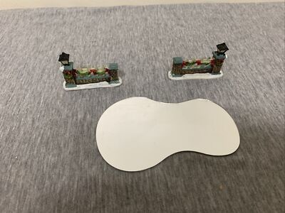 Vintage Holiday Time Christmas Village Stone Fence & Ice Pond Lot