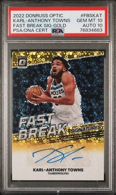 2022 Donruss Optic Karl Anthony Towns Fast Break Gold Auto 2/10 PSA 10 Pop 1