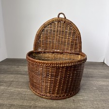 Vintage Wicker Rattan Baskets Wall Hanging Dark Brown