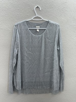 Chicos Womens Shirt Size 3 Gray Metallic Ultimate Layer Long Sleeve Seagull NWTS