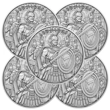 Lot of 5 - 1 Troy oz Leonidas Design .999 Fine Silver Round