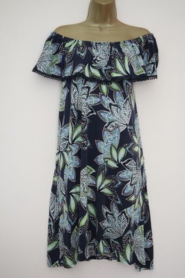 GEORGE MARINEBLAU GEBLÜMT JERSEY BARDOT HÄKELBORTE SWING SONNENKLEID GRÖSSE 18