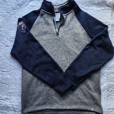 Ducks Unlimited Pullover 1/4 Zip Sweatshirt Patch Gray Blue crest Mens Sz Large