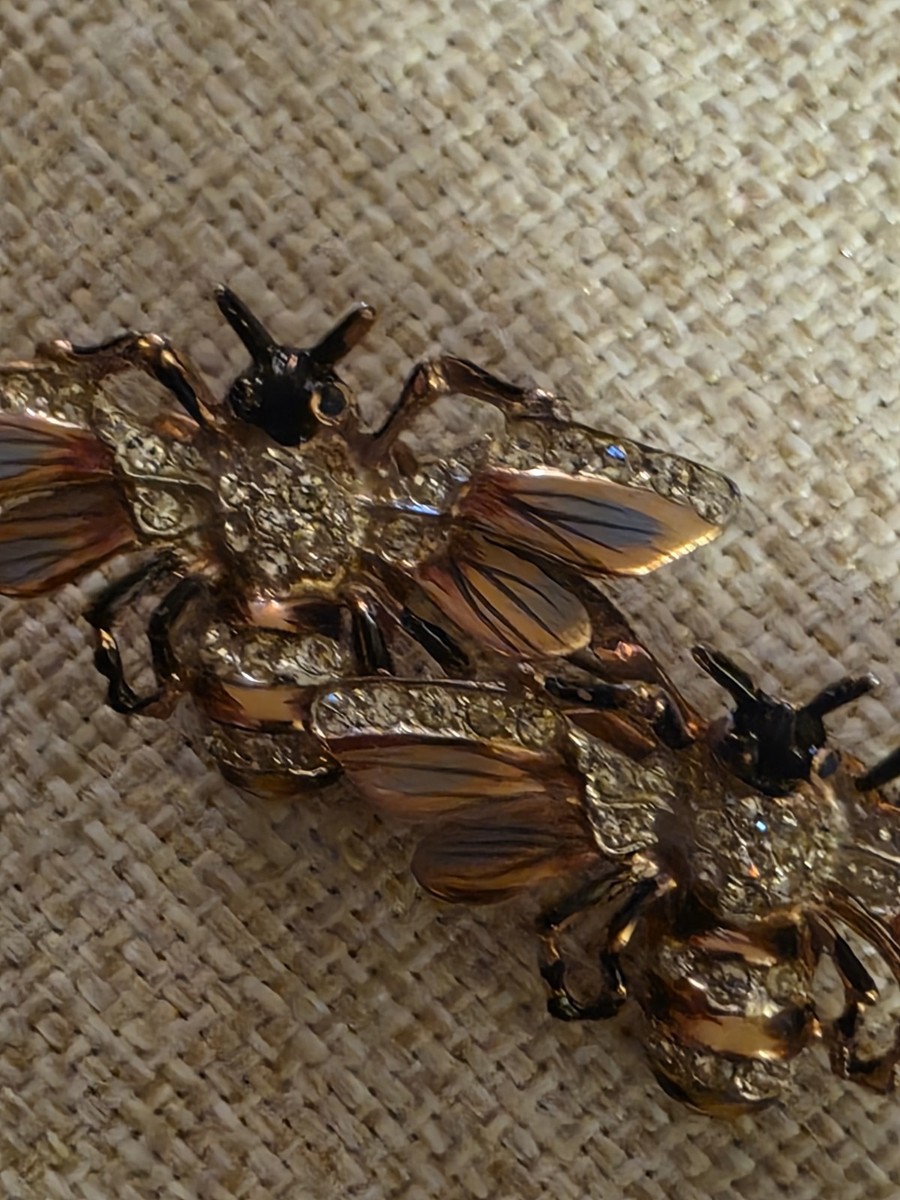 Sterling Coro Craft Bee Duette Pin Enamel Rhinestones Fur Dress Clips Corocraft View 6