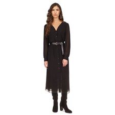 MICHAEL Michael Kors Kate Belted Button-Down Midi Dress Black NWT Petite Large