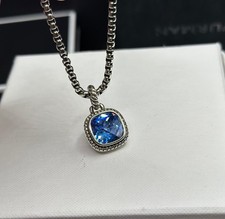David Yurman 14mm Albion Blue Topaz Diamond Pendant Sterling Silver Necklace 20