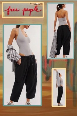 NEW!    Free People Kahlani Harem Cropped PullOn Pants Black XS Relaxed Beachy