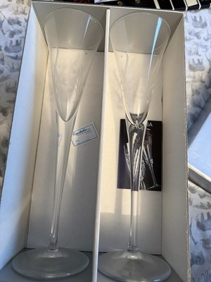 Kristalex Etched Clear Champagne Flute Glass Set 230ml Decorative Stemmed 2pc 