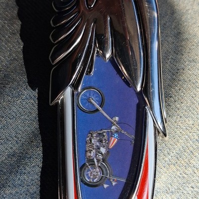 Harley-Davidson Folding Pocket Knife Blue Handle Easy Rider Movie. Franklin Mint