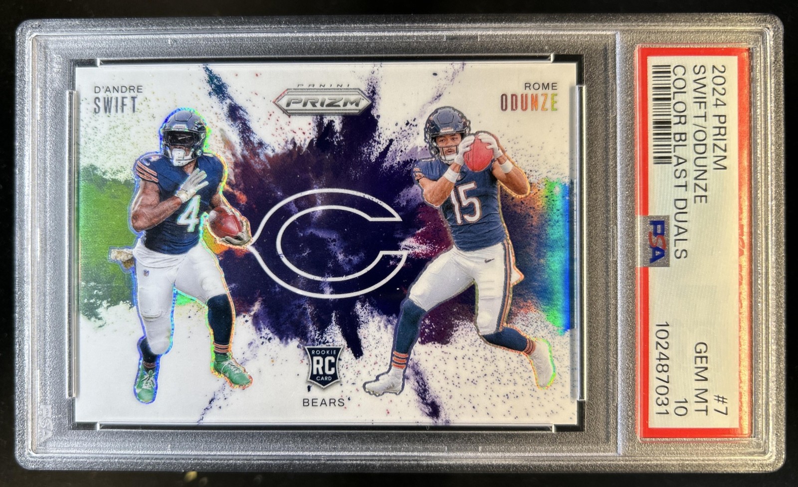 2024 Panini Prizm D'Andre Swift Rome Odunze Color Blast Dual SSP RC #7 PSA 10