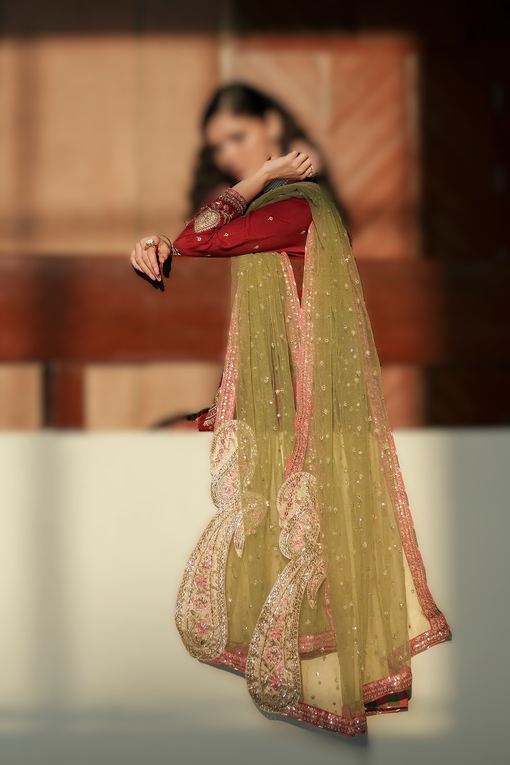 Pakistani Embroidered 3PC Suit Grape Wine Maroon Palazzo Party Wear Wedding Form image 6