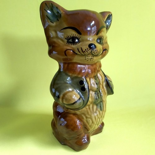 Vintage ceramic piggy bank cat figurine USSR 1960s For coins