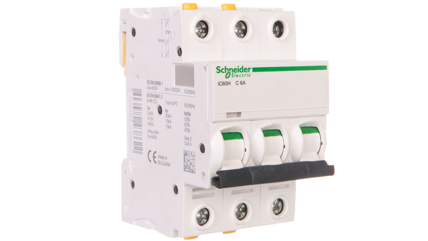 Circuit breaker 3P C 6A 10kA AC iC60H-C6-3 A9F07306