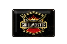 Blechschild 20x30cm gew&ouml;lbt Grillmeister Deko Geschenk Schild